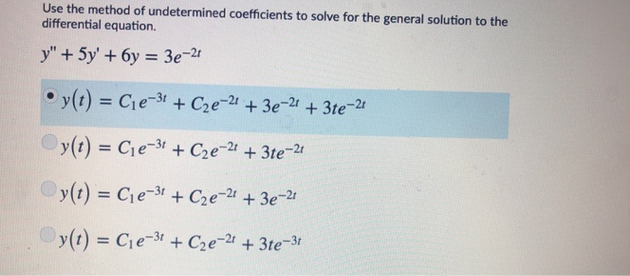 Solved Use the method of undetermined coefficients to solve | Chegg.com