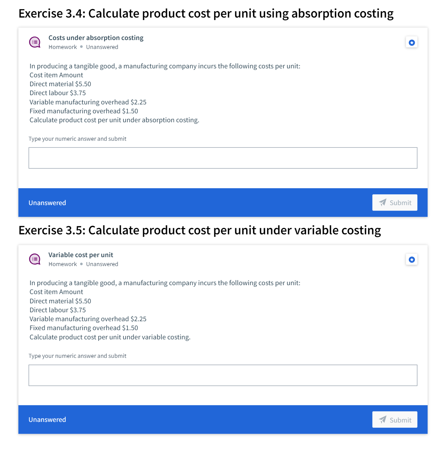 Solved Exercise 3.4: Calculate Product Cost Per Unit Using | Chegg.com