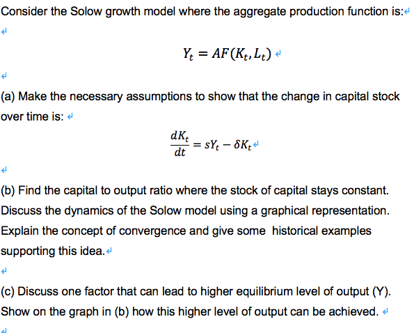 Solved Consider the Solow growth model where the aggregate | Chegg.com