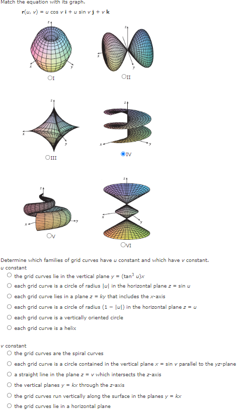 Solved r(u,v)=ucosvi+usinvj+vk Determine which families of | Chegg.com