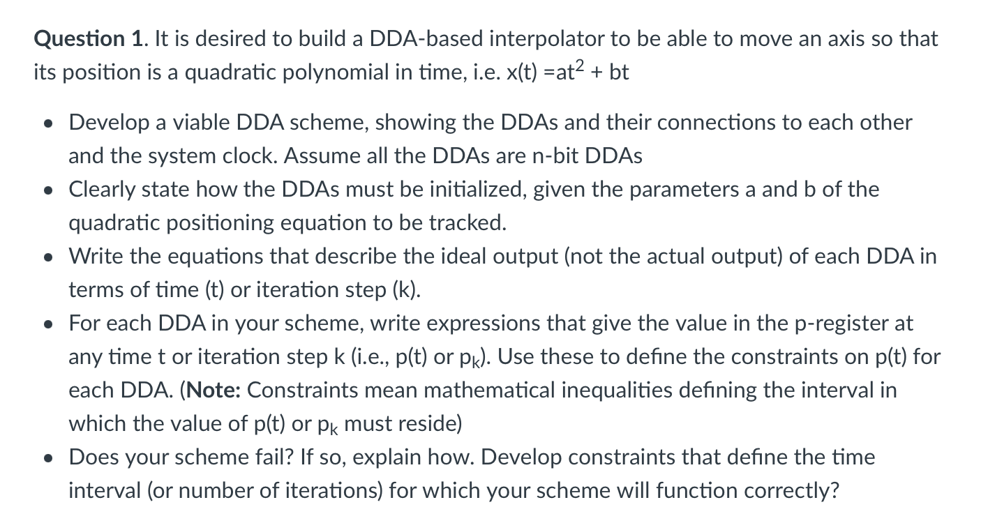 Solved Question 1. It is desired to build a DDA-based | Chegg.com