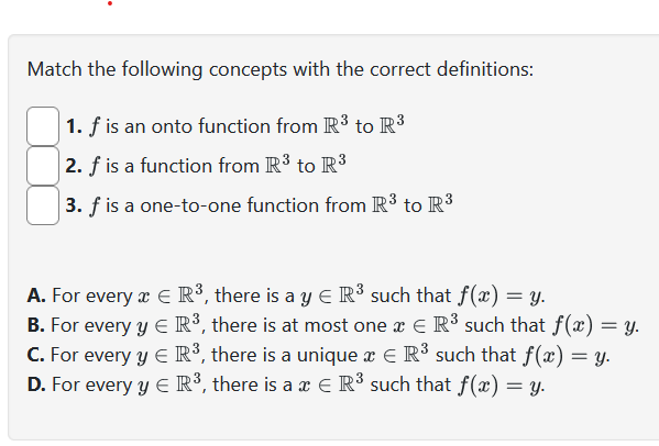 Solved Match The Following Concepts With The Correct | Chegg.com