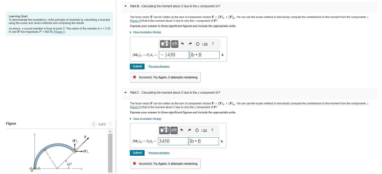 Solved Part A - Calculating the moment about O using the | Chegg.com