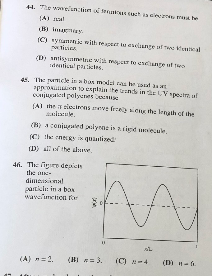 Solved 44. The wavefunction of fermions such as electrons | Chegg.com