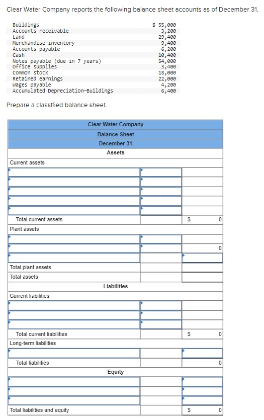 Solved Clear Water Company reports the following balance | Chegg.com