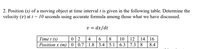 Solved 2. Position (x) of a moving object at time interval t | Chegg.com