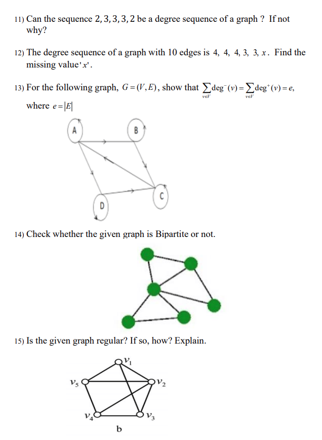 Solved 11) Can the sequence 2,3,3,3, 2 be a degree sequence