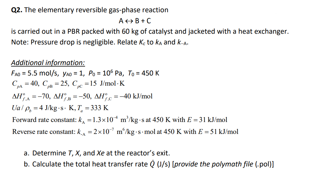 Solved Q2. The elementary reversible gas-phase reaction A B | Chegg.com