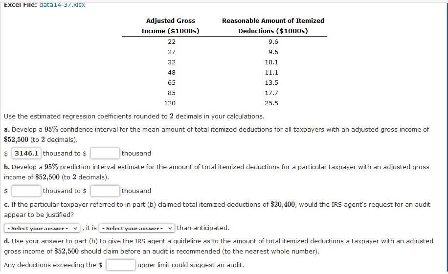 Solved Data given below are on the adjusted gross income x | Chegg.com