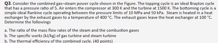 Solved Q3. Consider the combined gas-steam power cycle shown | Chegg.com