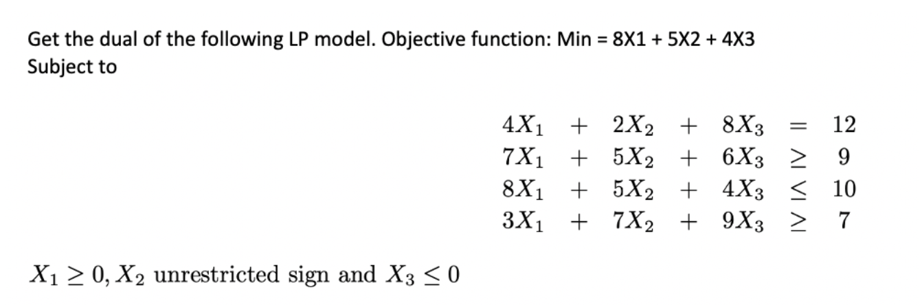 Solved Get the dual of the following LP model. Objective | Chegg.com