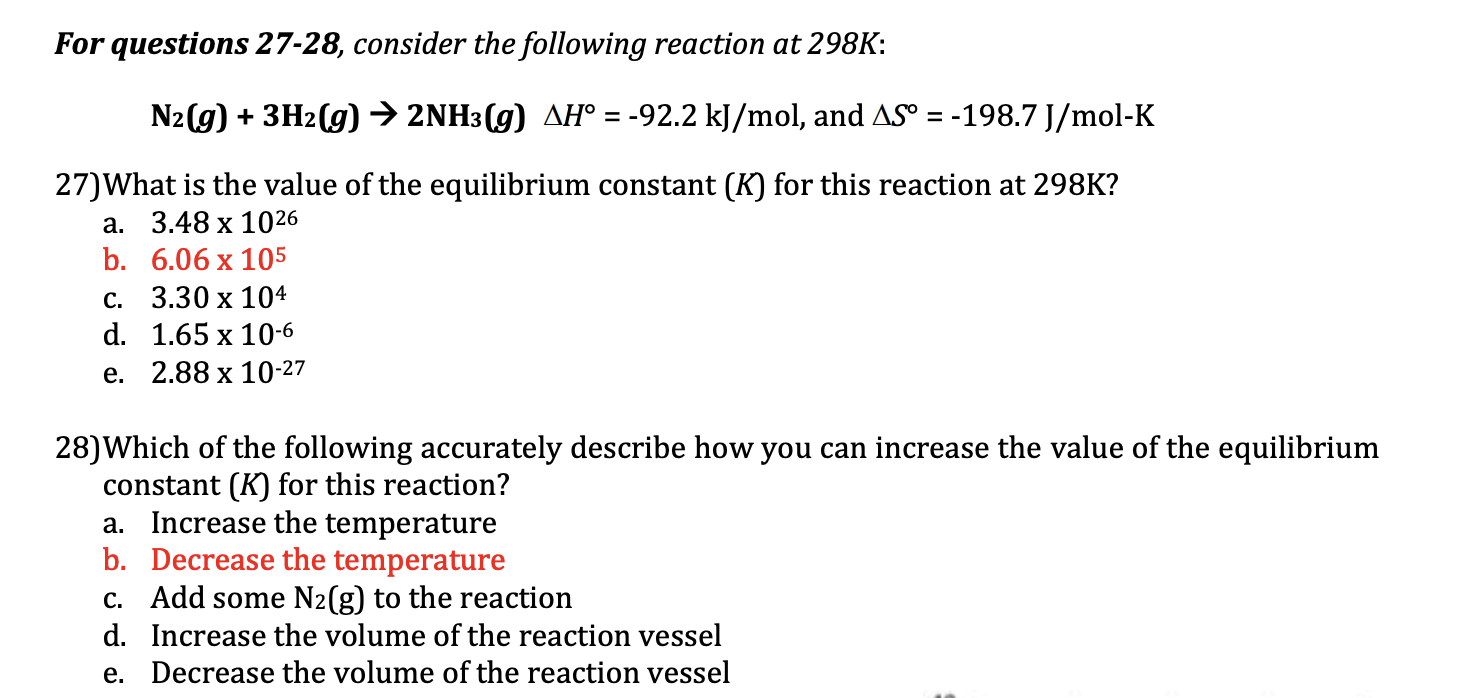 Solved For Questions 27-28, Consider The Following Reaction | Chegg.com