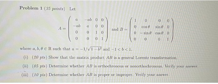 Solved Problem 1 (35 points) Let A=⎝⎛a−ab00−aba0000100001⎠⎞ | Chegg.com