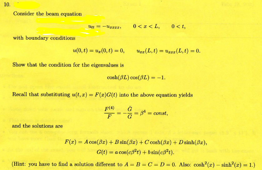 10 Consider The Beam Equation Ut Utii 0 X L Chegg Com