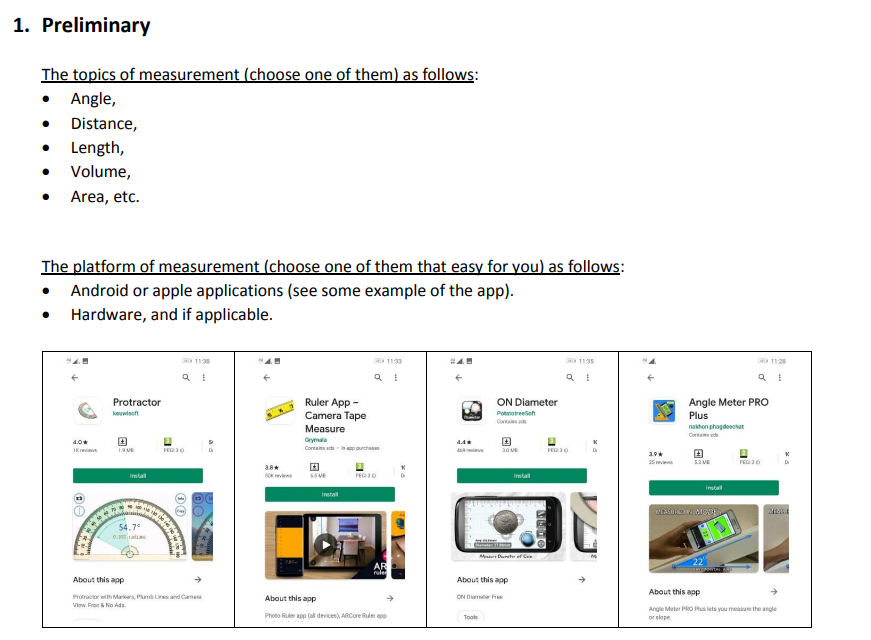 Solved 1. Preliminary The topics of measurement (choose one | Chegg.com