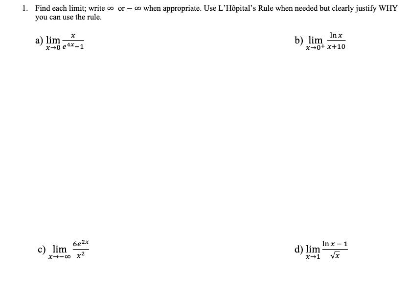 Solved 1. Find each limit; write ∞ or −∞ when appropriate. | Chegg.com