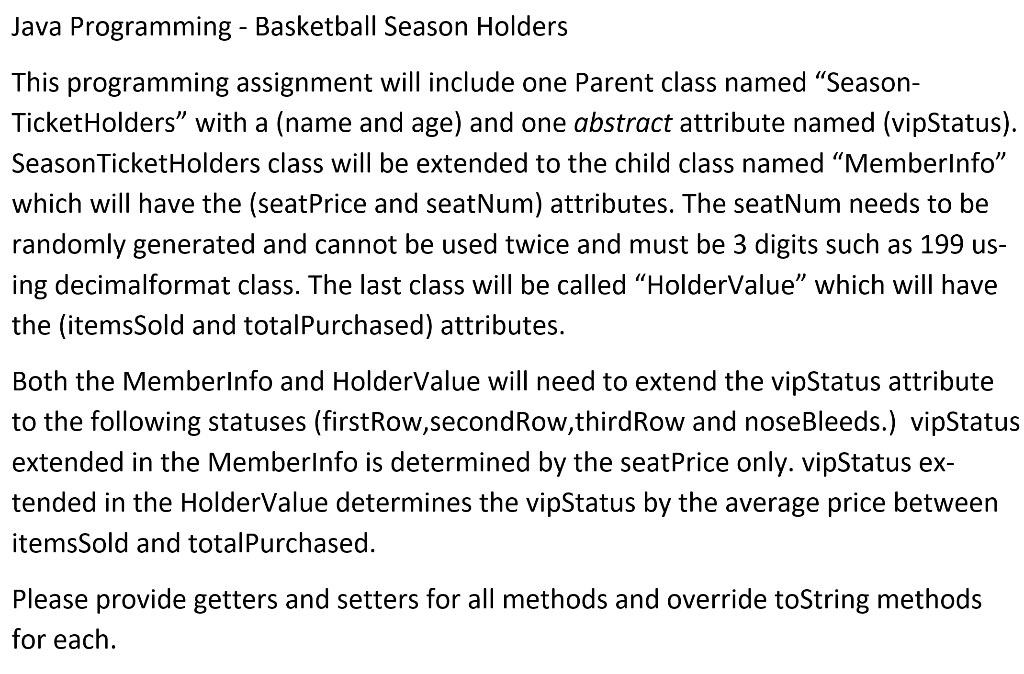 Java Programming - Basketball Season Holders This | Chegg.com