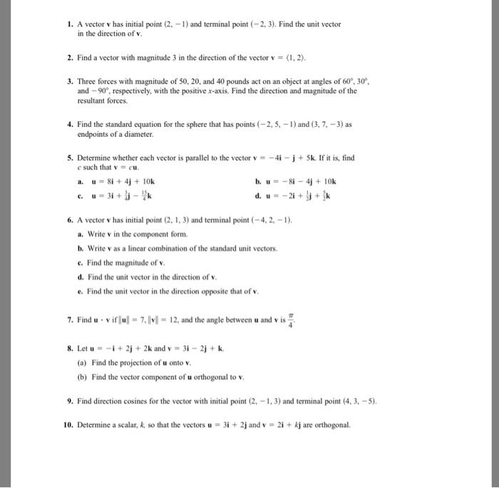 Solved 1. A vector v has initial point (2-1) and terminal | Chegg.com