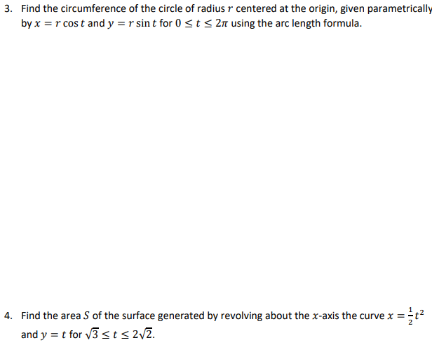 Solved 3. Find the circumference of the circle of radius r | Chegg.com