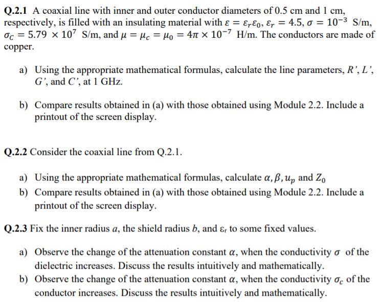 Solved Q 2 1 A Coaxial Line With Inner And Outer Conducto Chegg Com