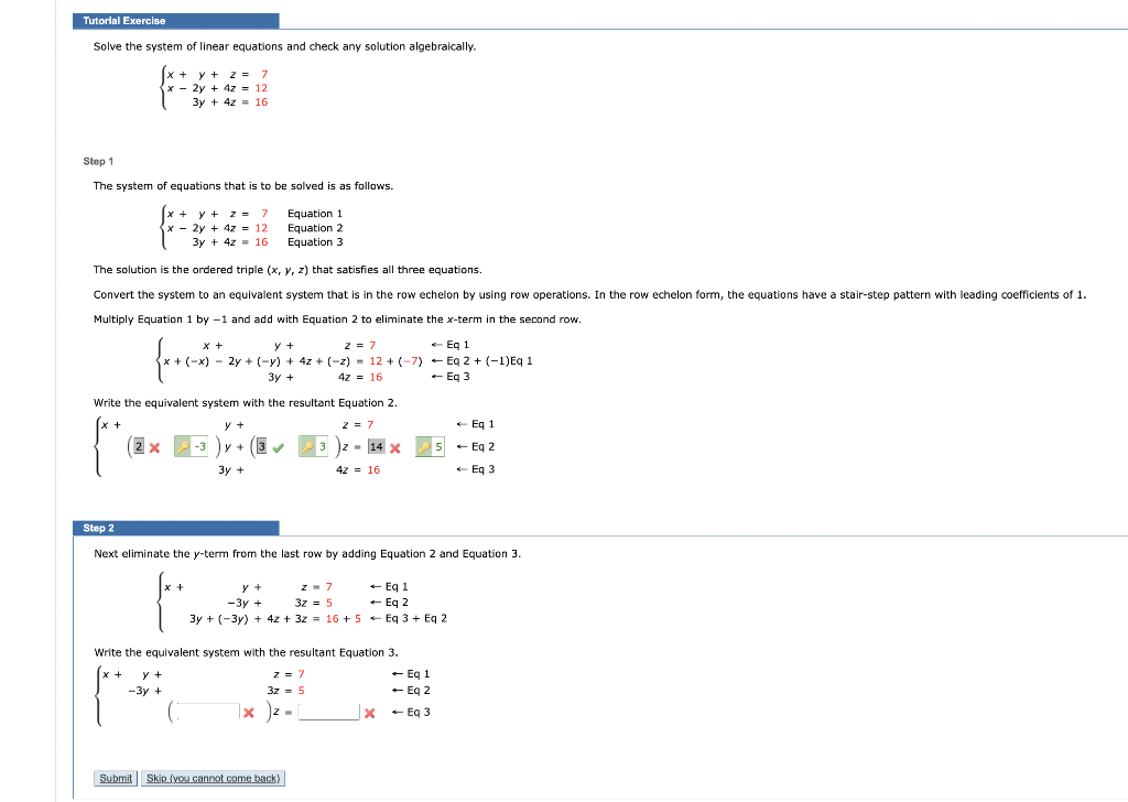 Solved Solve the system of linear equations and check any | Chegg.com