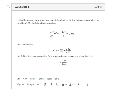 Solved U Question 1 Using the ground state wave function of | Chegg.com