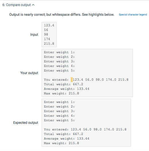 Solved 5: Compare output Output is nearly correct; but | Chegg.com