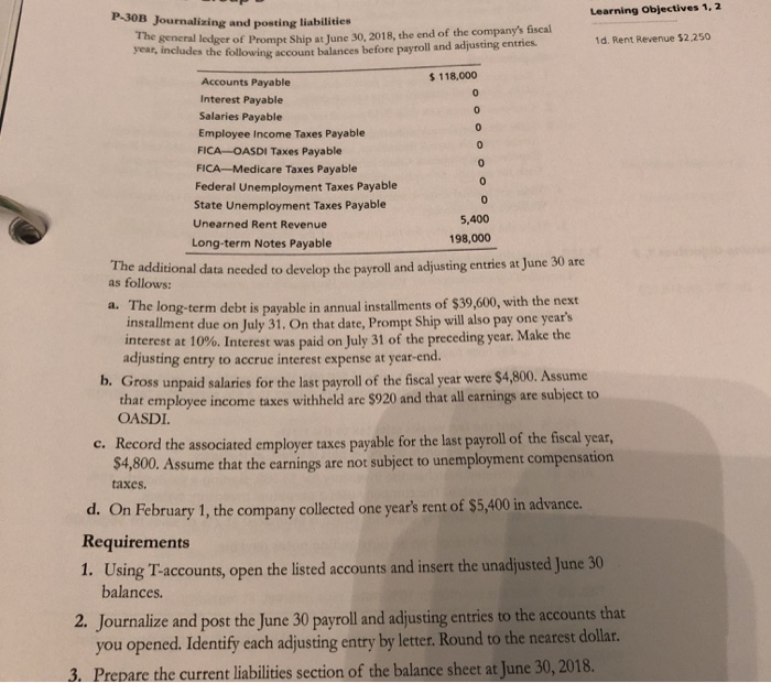 Solved P 30B Learning Objectives 1 2 Rnalizing And Posting Chegg