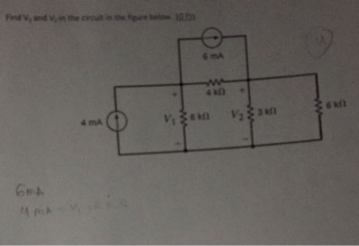 Solved Find V1 and V2 in the circuit in the figure below | Chegg.com