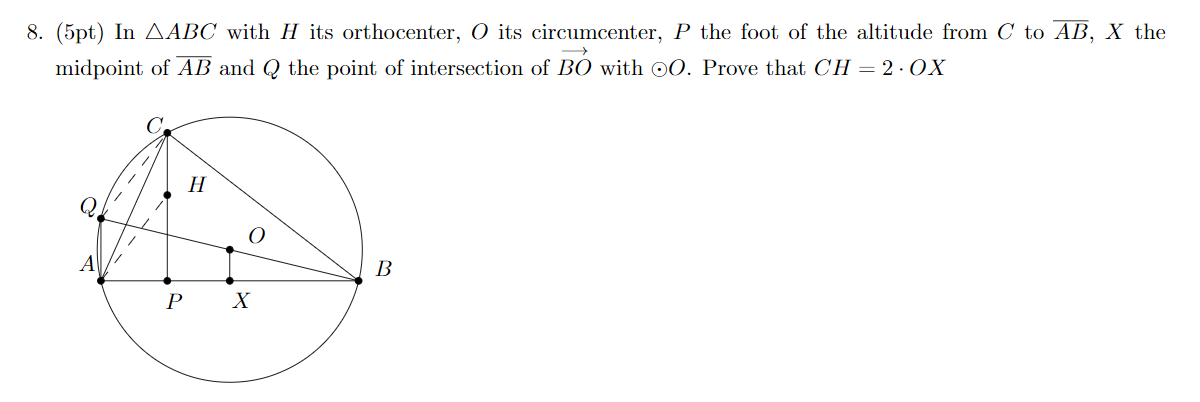 Solved 8 5pt In bc With H Its Orthocenter O Its Cir Chegg Com