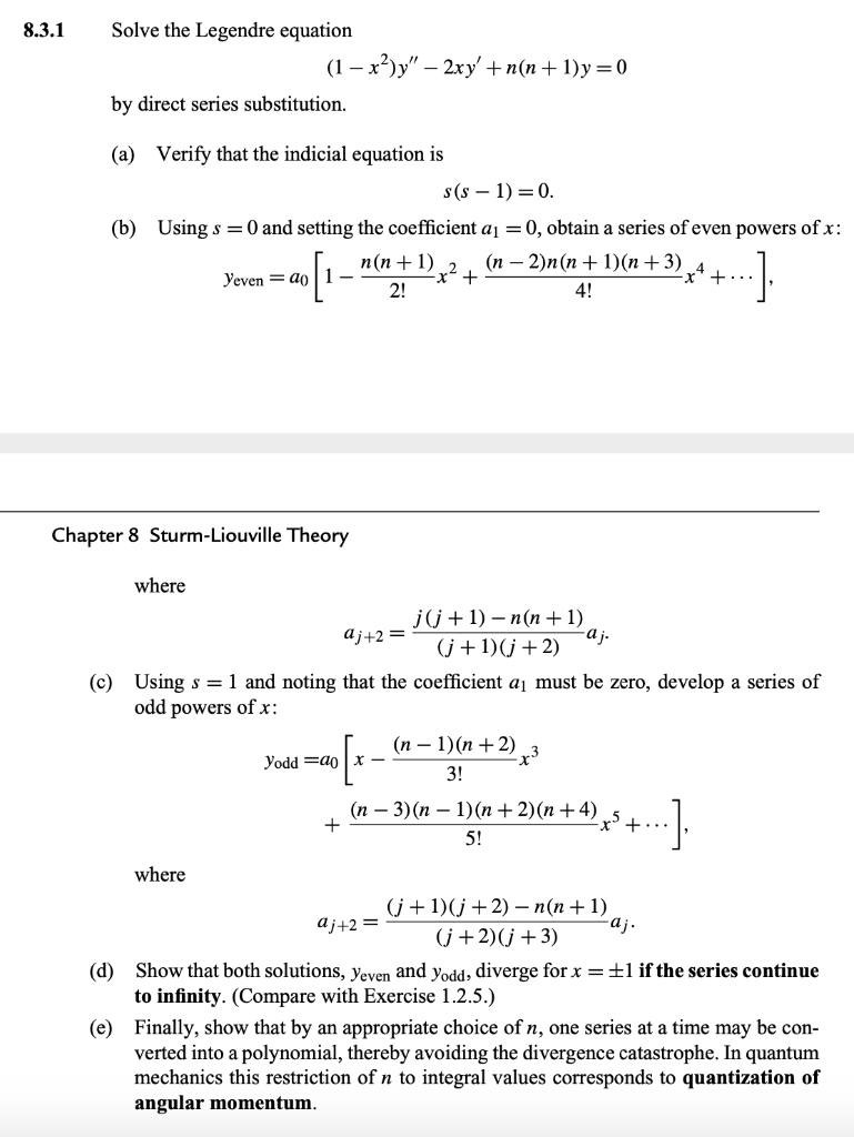 Solved 8 3 1 Solve The Legendre Equation 1 X Y 2xy Chegg Com