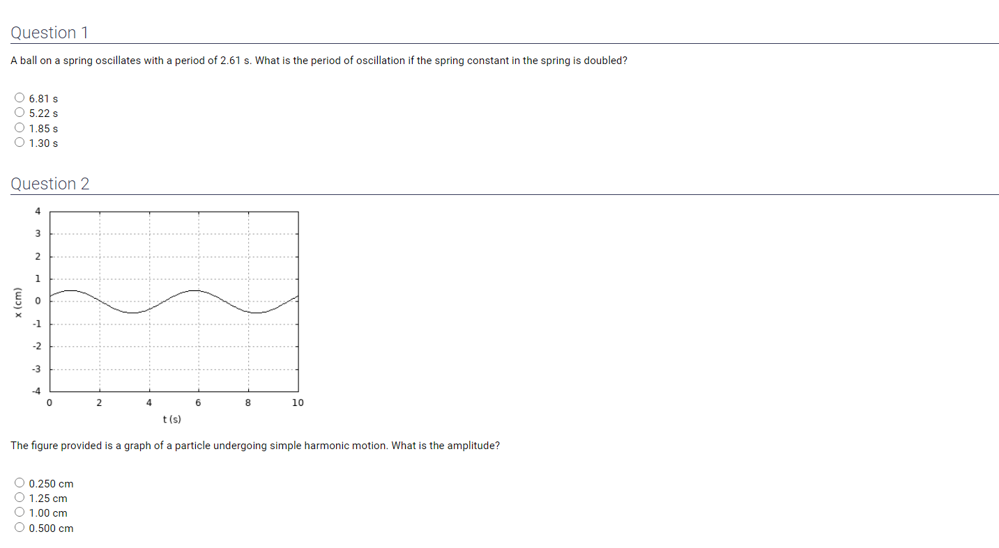 Solved Question 1 A ball on a spring oscillates with a | Chegg.com