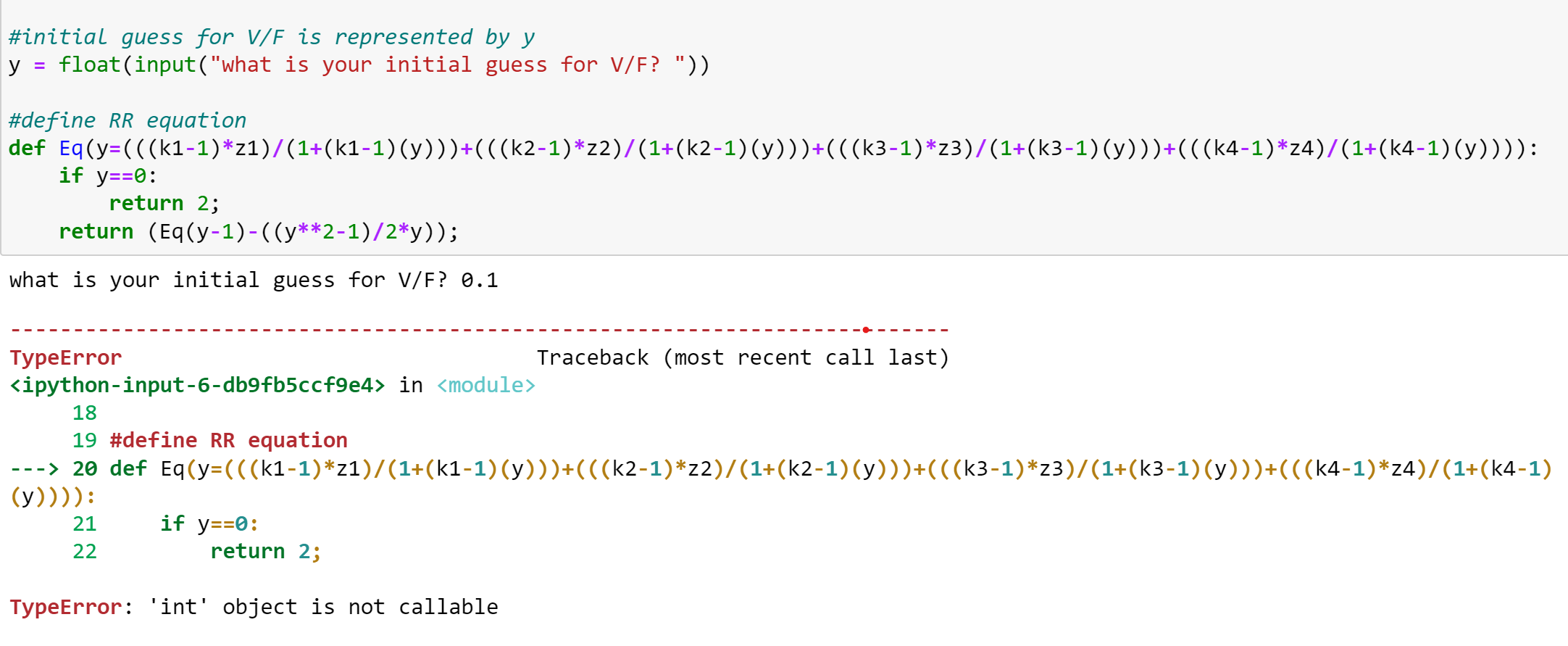 Solved #initial guess for V/F is represented by y y = | Chegg.com