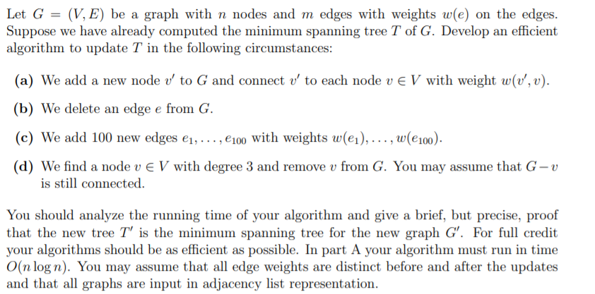 Let G V E Be A Graph With N Nodes And M Edges Chegg Com