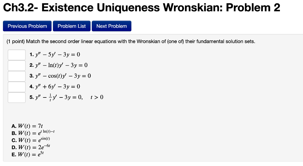 Solved (1 point) Match the second order linear equations