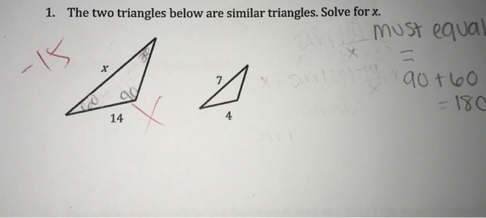 Solved 1. The two triangles below are similar triangles. | Chegg.com