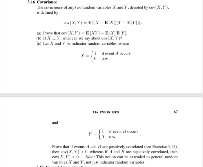 Solved 3.16 Covariance The covariance of any two random | Chegg.com