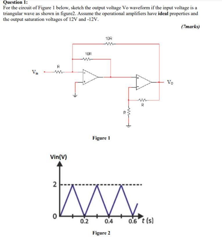 Solved Question 1: For the circuit of Figure 1 below, sketch | Chegg.com