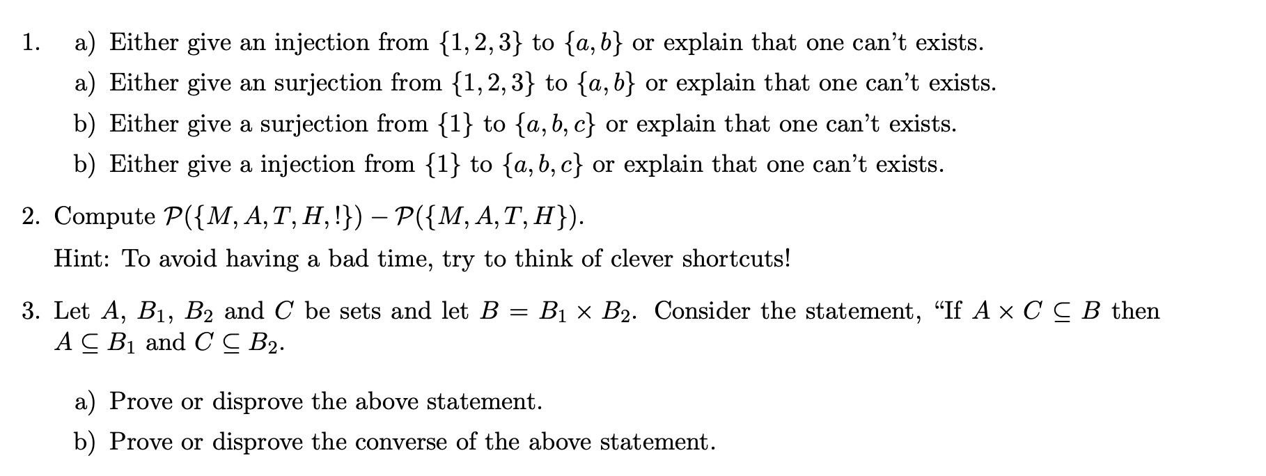Solved 1. a a) Either give an injection from {1,2,3} to | Chegg.com