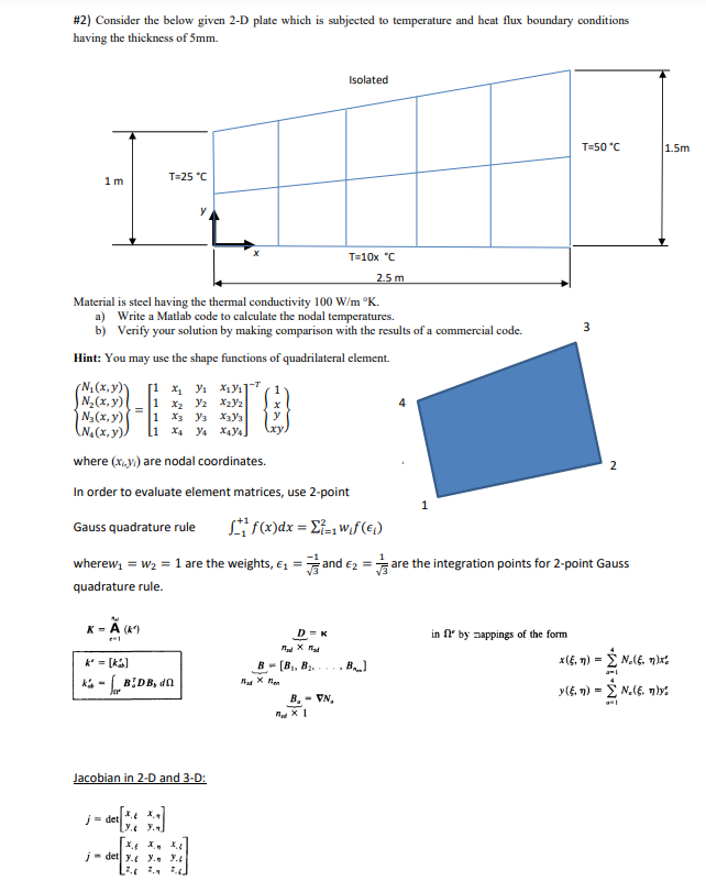 Solved \#2) Consider the below given 2-D plate which is | Chegg.com