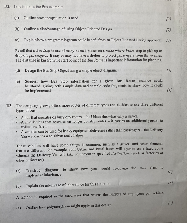 Solved Option D - Object-oriented programming A bus company | Chegg.com