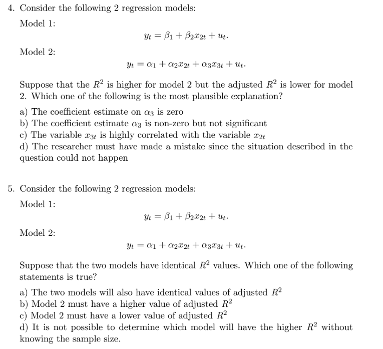 Solved 4. Consider the following 2 regression models: Model | Chegg.com