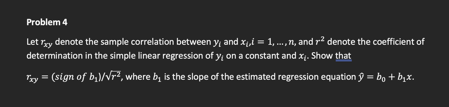 Solved Problem 4 Let rxy denote the sample correlation | Chegg.com