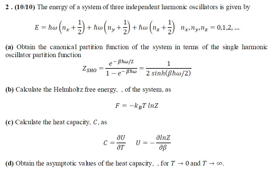 Solved 2⋅(10/10) The energy of a system of three independent | Chegg.com