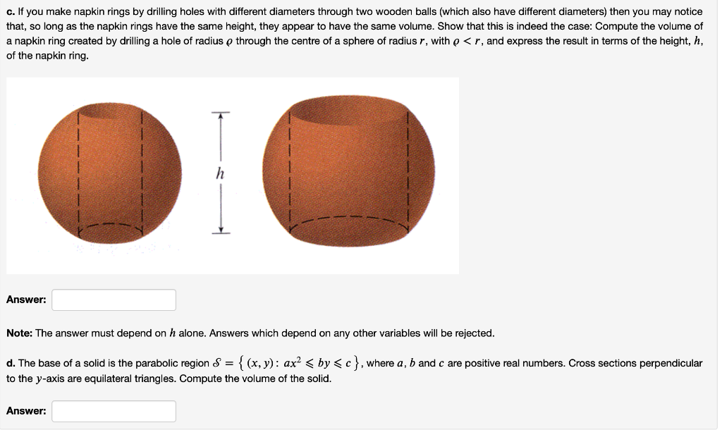 Solved c. If you make napkin rings by drilling holes with