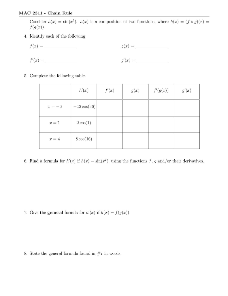 Solved MAC 22- Chain Rule Name: Score: /22 Instructions:  Chegg.com With Writing A Function Rule Worksheet