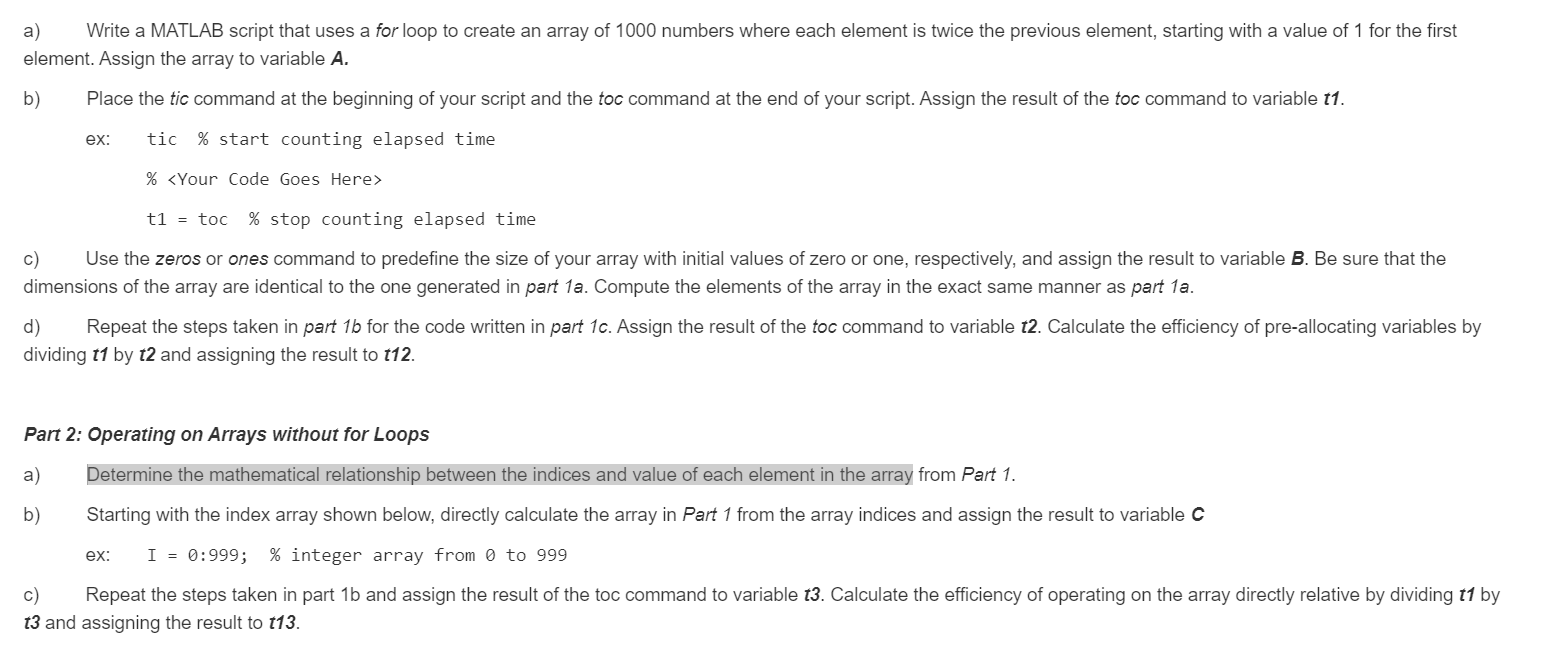 a) Write a MATLAB script that uses a for loop to | Chegg.com