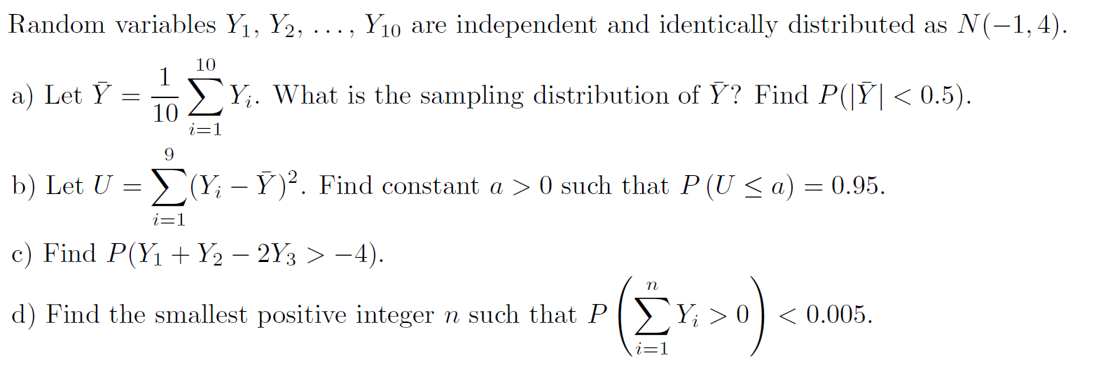 Solved Random variables Y1,Y2,…,Y10 are independent and | Chegg.com