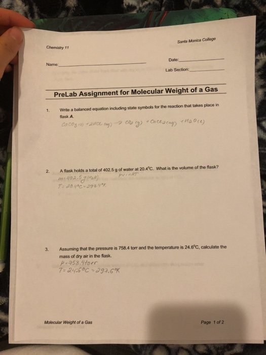 Solved Santa Monica College Chemistry 11 Date: Name: Lab | Chegg.com
