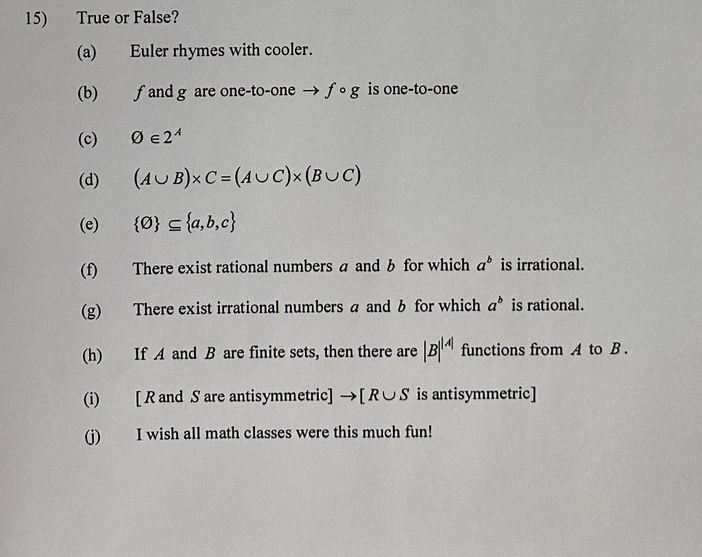Solved 15 True Or False A Euler Rhymes With Cooler Chegg Com